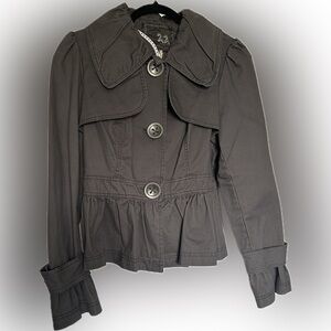Twill 22 (Anthro) Women's Gray Peplum Button-Up Jacket